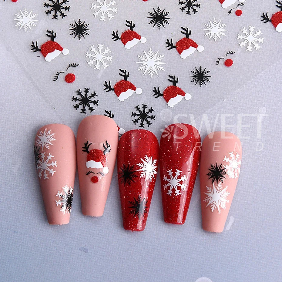 2pcs 3D Gold Silver Elk Nail Art Stickers Cartoon Christmas Snowflakes Decal DIY Star Heart Nail Art Manicure Decoration Decals