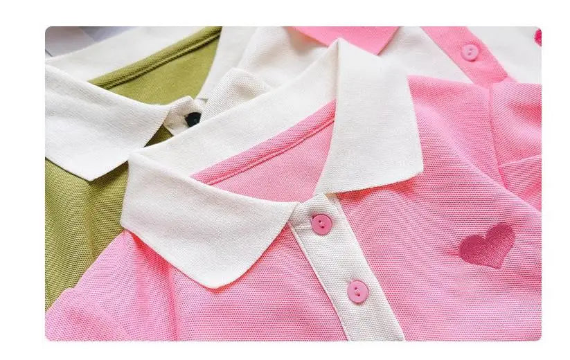 2025 New Children's Dress Girls' Summer Korean Edition Fashion Casual Striped Collar Short sleeved Dress1-10Y