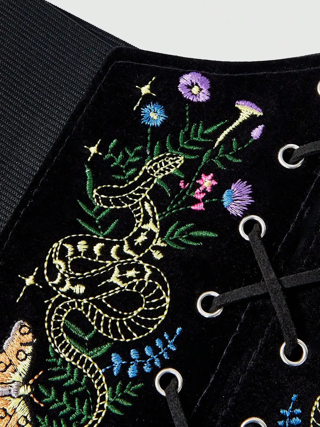 HERSHINE Women's Vintage Velvet Embroidered Elastic Wide Belt, Snake and Moth Pattern, Y2K Gothic Style,spring，summer，Christmas