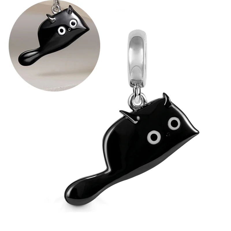 New Fashion 925 Sterling Silver Black Charms Spider Hat Car kitty Bee DIY Fine Beads Fit Original Pendant Women Bracelet