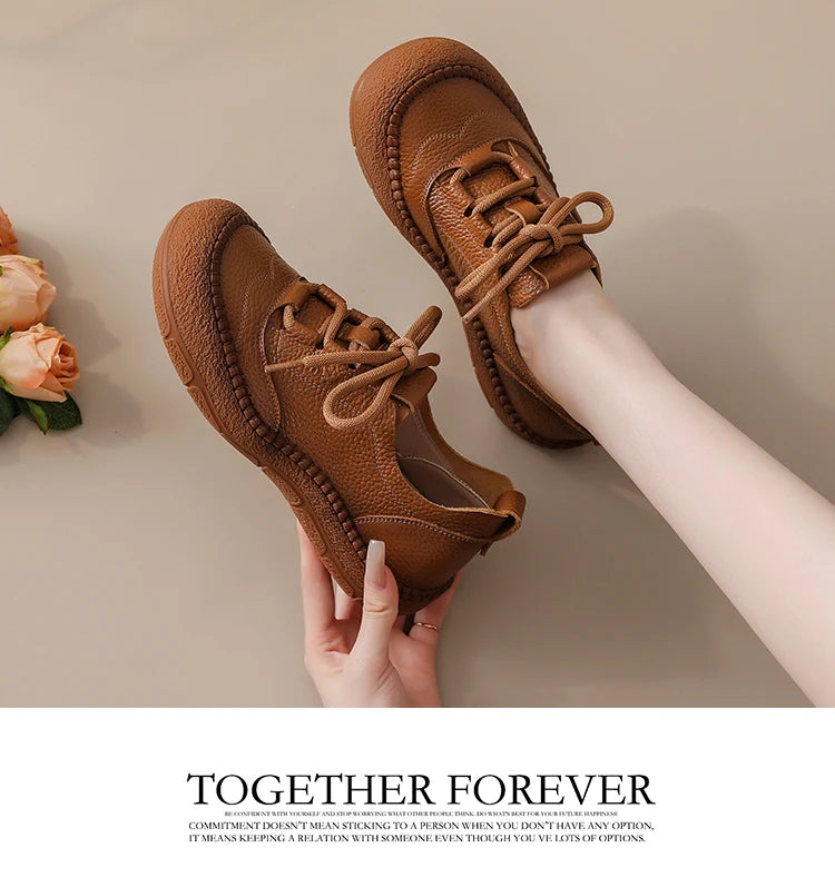 Neue handgemachte Damenschuhe aus echtem Leder, Ganzjahresschuhe, Oxfords, flache Damenschnürschuhe, gemütliche Mokassins, runde Ballerinas