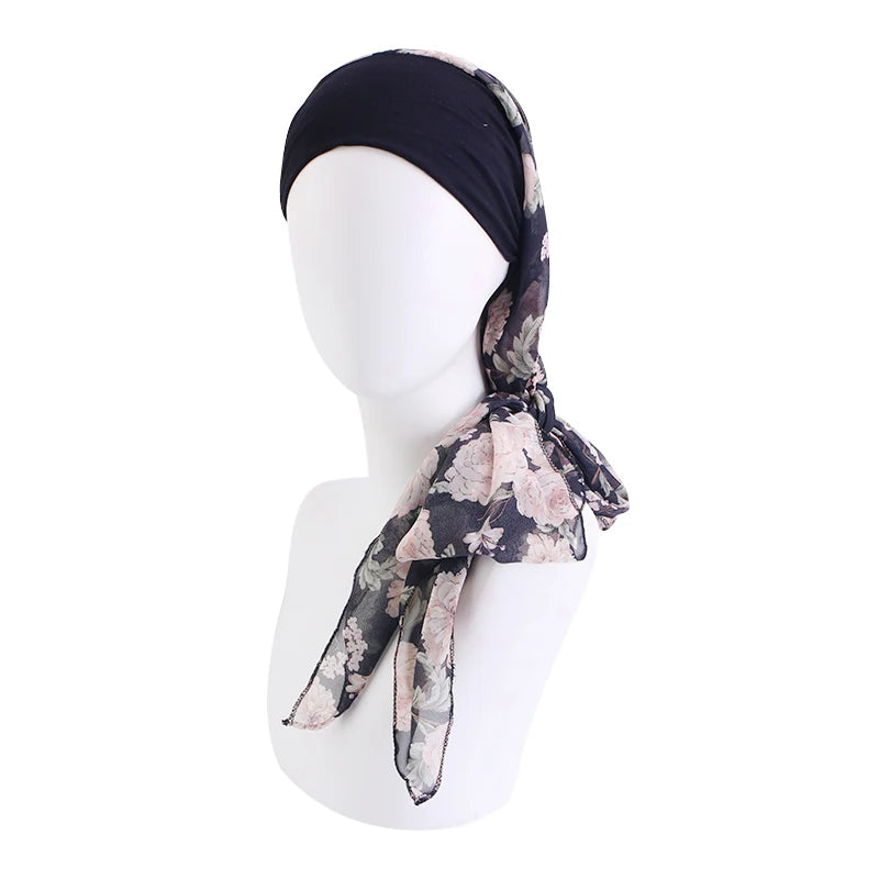 New Muslim Women Hijab Head Wrap Pre-Tied Headwear Cancer Chemo Flower Printed Elastic Turban Cover Hair Loss Head Scarf Bandana