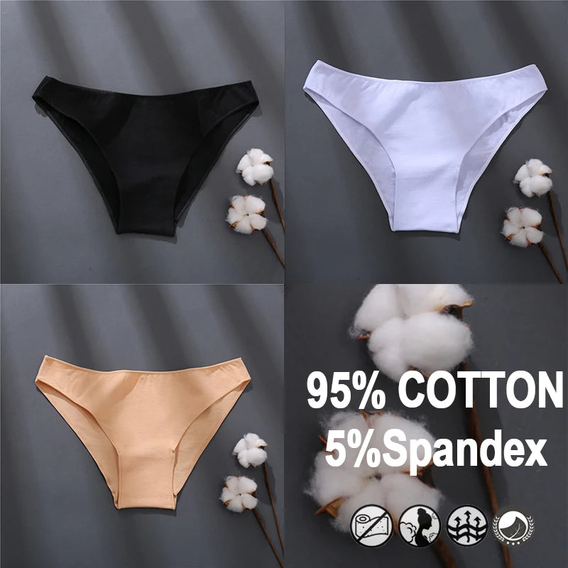 Women Sexy Cotton Panties Solid Color Underwear Simple Style Briefs Low Waist Breathable Panties Female Soft Intimates Lingerie