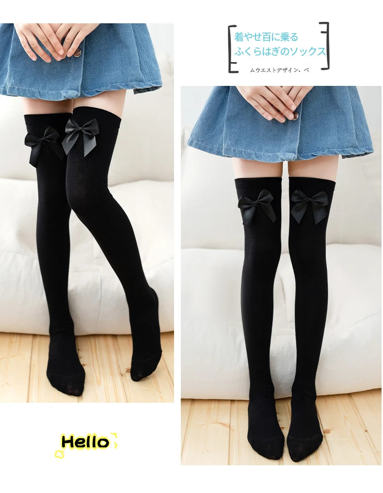 Kids Girls Soft Cotton Warmer Long Kawaii Socks Princess Baby Over The Knee High Socks Cute Bow Child Students Tide Stockings
