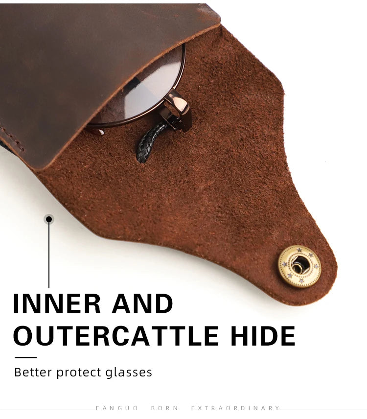 Solid Color Genuine Leather Reading Glasses Bag Case Handmade Leather Sunglasses Pouch Simple Eyewear Storage Pocket Accessories