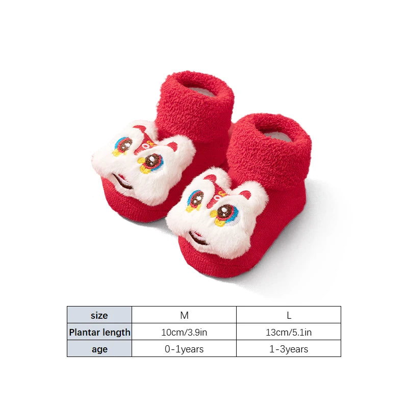Baby Newborn New Year Long Socks Red Cute Carton Lion Boy Girl Anti-Slip Floor Socks Winter Thick Warm 0-3Y Kids Terry Socks