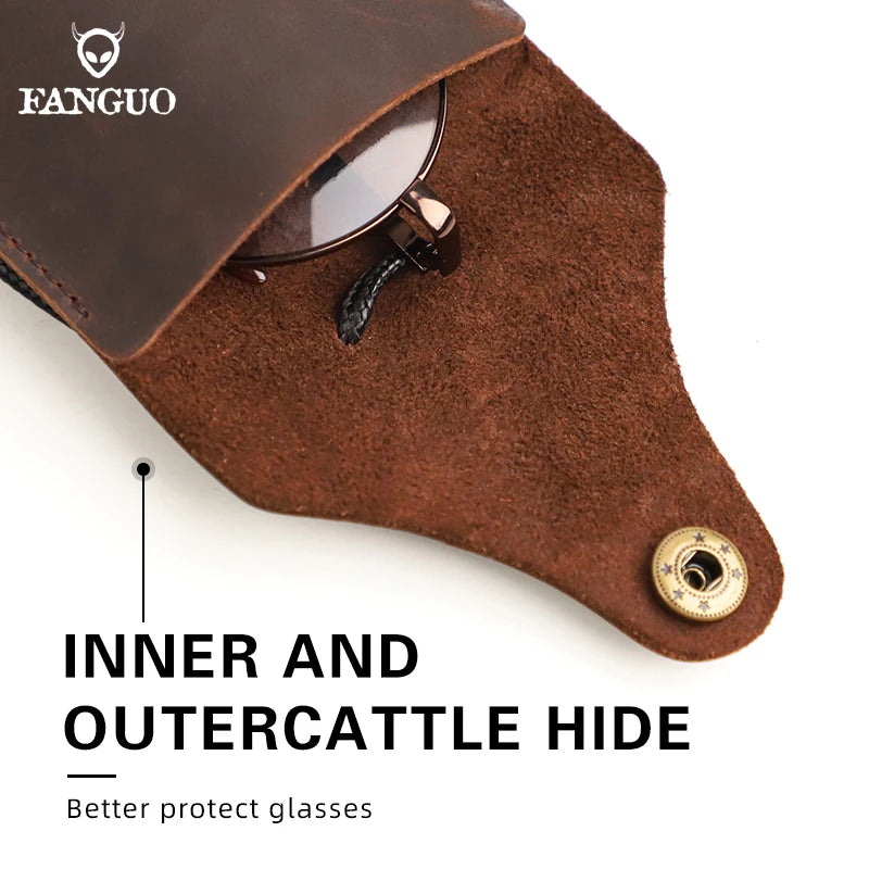 Solid Color Genuine Leather Reading Glasses Bag Case Handmade Leather Sunglasses Pouch Simple Eyewear Storage Pocket Accessories