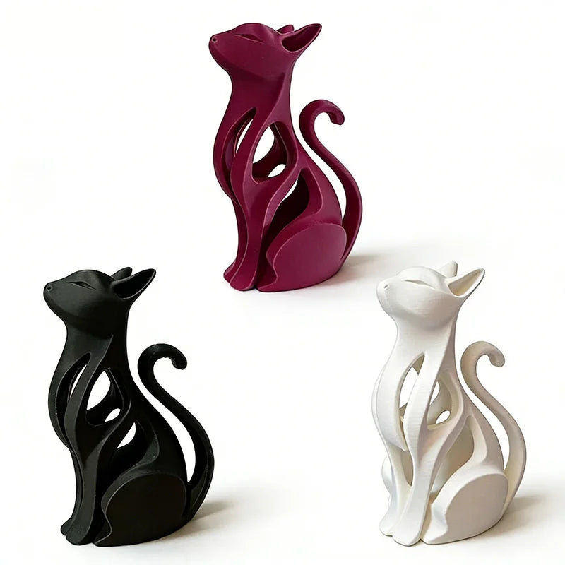 Modern Art Cat Statue 3D Printing Minimalist Home Decor Figurine Elegant Sitting Kitten Sculpture Desktop Ornament