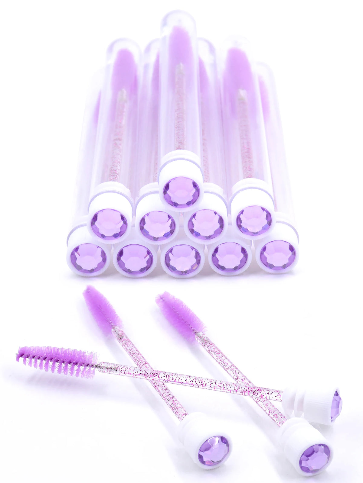 10Pcs Eyelash Brushes Tubes Reusable Lash Mascara Wands Lash Extension Brushes In Case Diamond Eyebrow Brushes Comb Containers