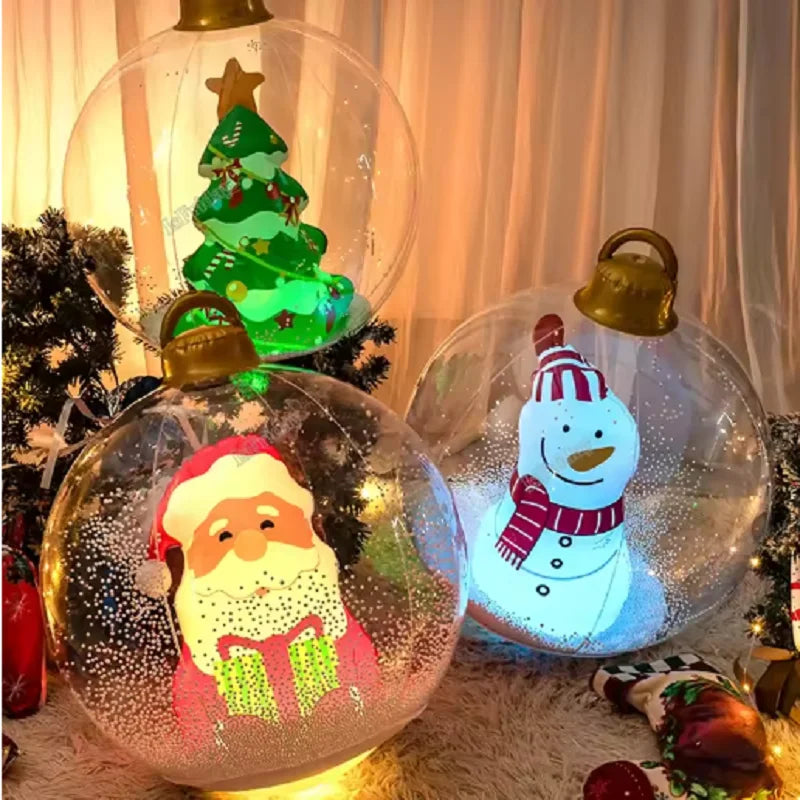 Aufblasbarer transparenter leuchtender PVC-Weihnachtsball, 24 Zoll, dekoriert, Weihnachtsbaum-Atmosphäre, für Innenhof