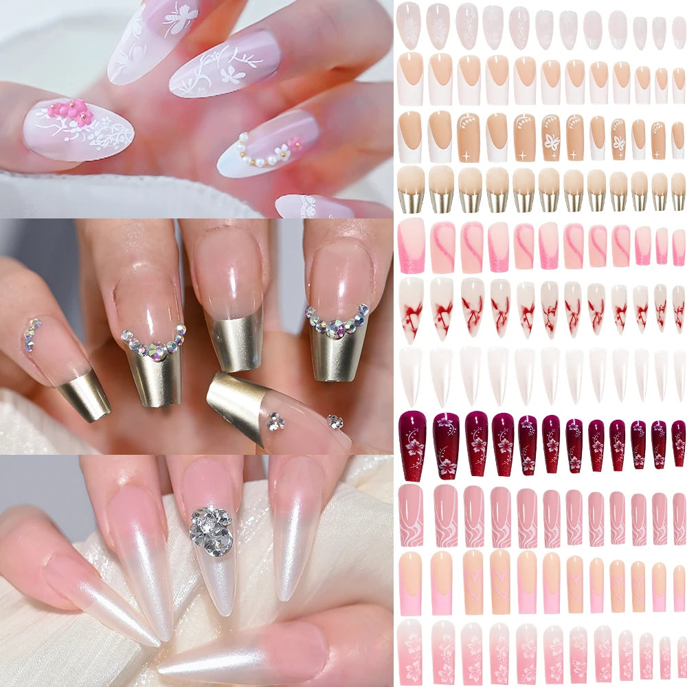 French Gel Nail Tips - 120Pcs French Tip Press On Nails Medium Coffin Ballet Almond Pre-applied Full Fake Nail Tips For Manicure