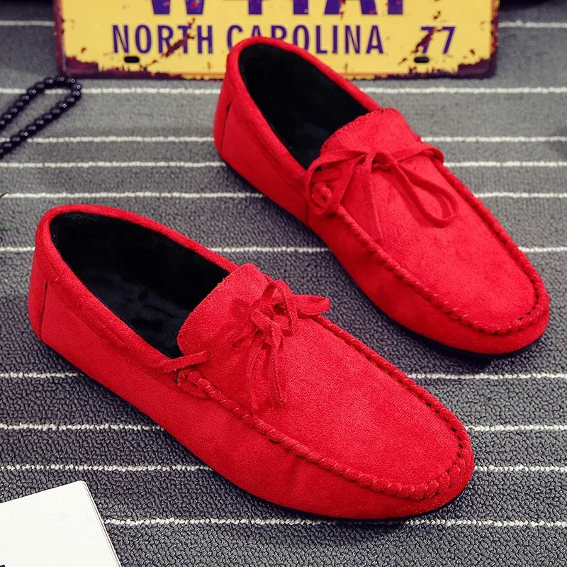 Spring Summer Blue Suede Loafers Men Slip On Soft Moccasins Breathable Flats Driving Shoes Men Leather Casual Shoes Handmade