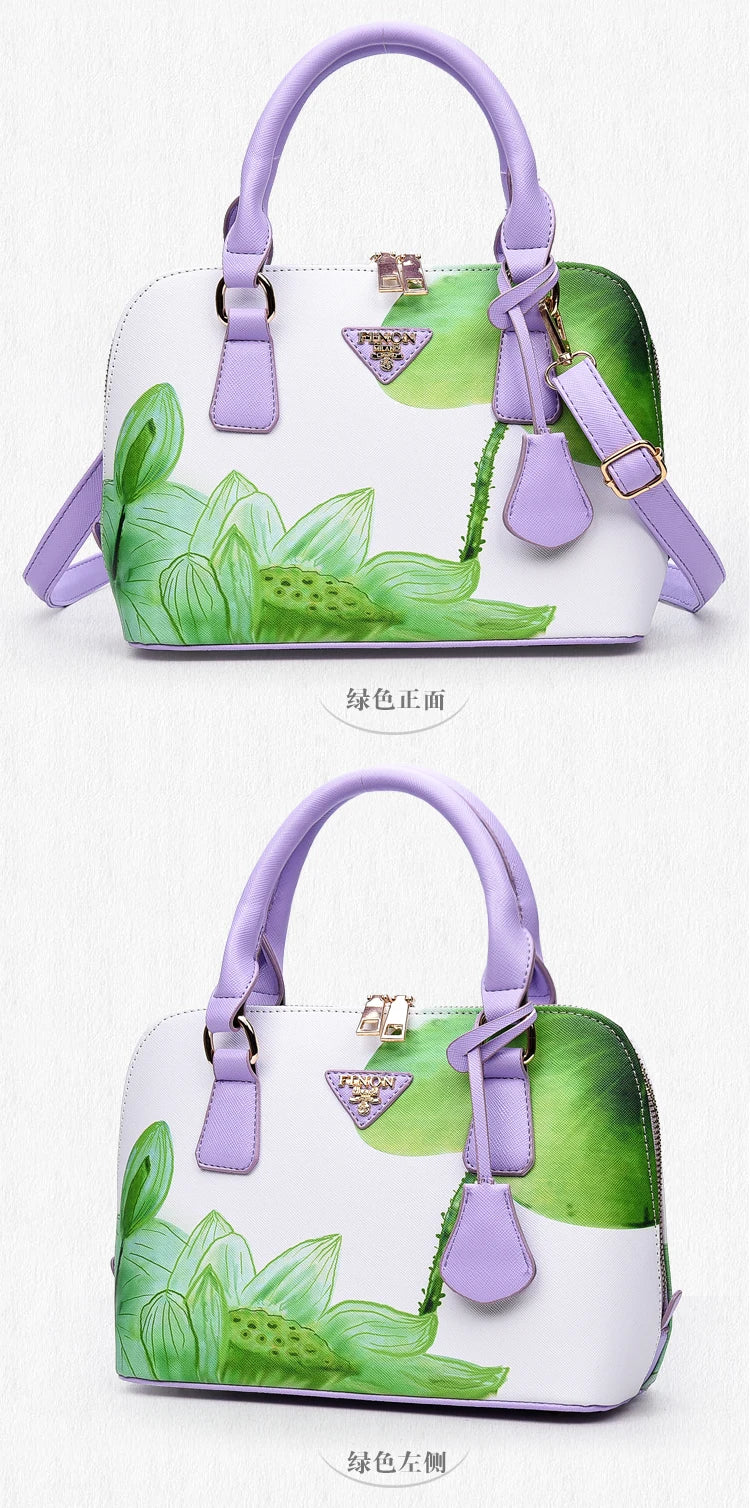 Fashion Elegant Shell Bag Women Flower Printing Totes Shoulder Crossbody Bags High Quality PU Leather Luxury Handbags for Women