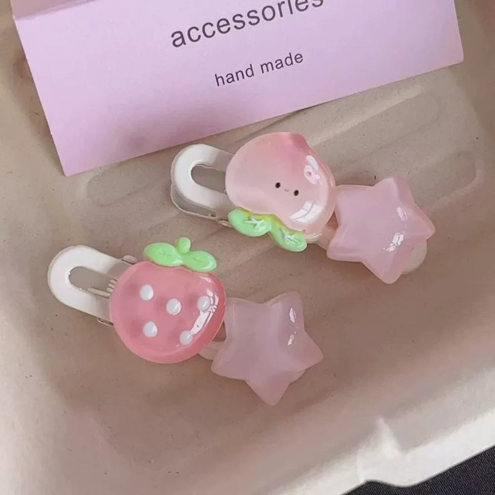 New 2Pcs Cute Fruits Hair Clip Star Duckbill Clip Sweet Girl Hair Pin Bangs Side Clip Woman Headwear Barrette Hair Accessories