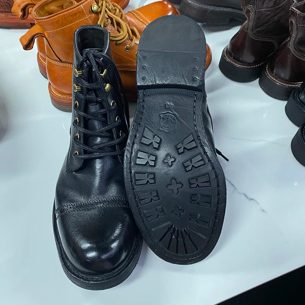 Men's Handmade Ankle Boots Soft Calfskin Full Grain Leather round Cap Toe Black Brown Winter Outdoor Shoes Best Quality