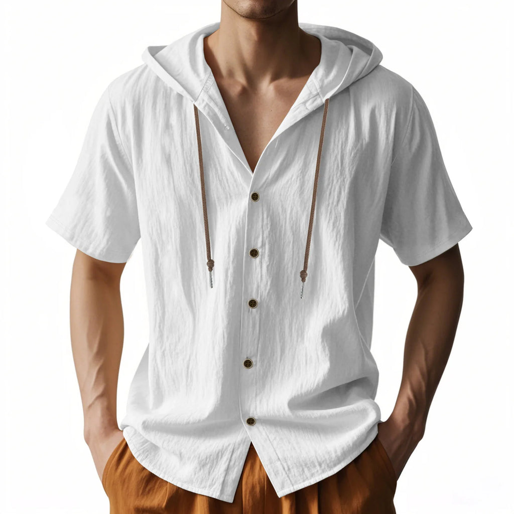 American Summer Men's Thin Breathable Linen Ami Kaji Loose Hooded Short-sleeved Shirt Men