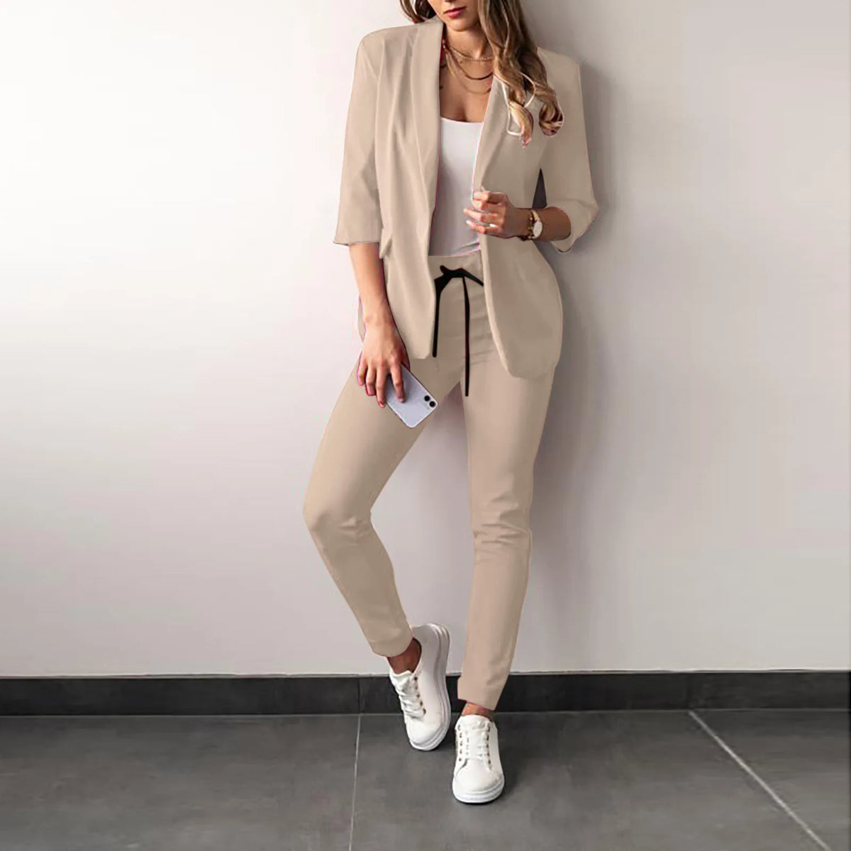 Traje de oficina formal de dos piezas para mujer 2026, conjunto de blazer y pantalón ajustado con bolsillo, solapa, conjuntos de oficina para mujer, chándal de 2 piezas