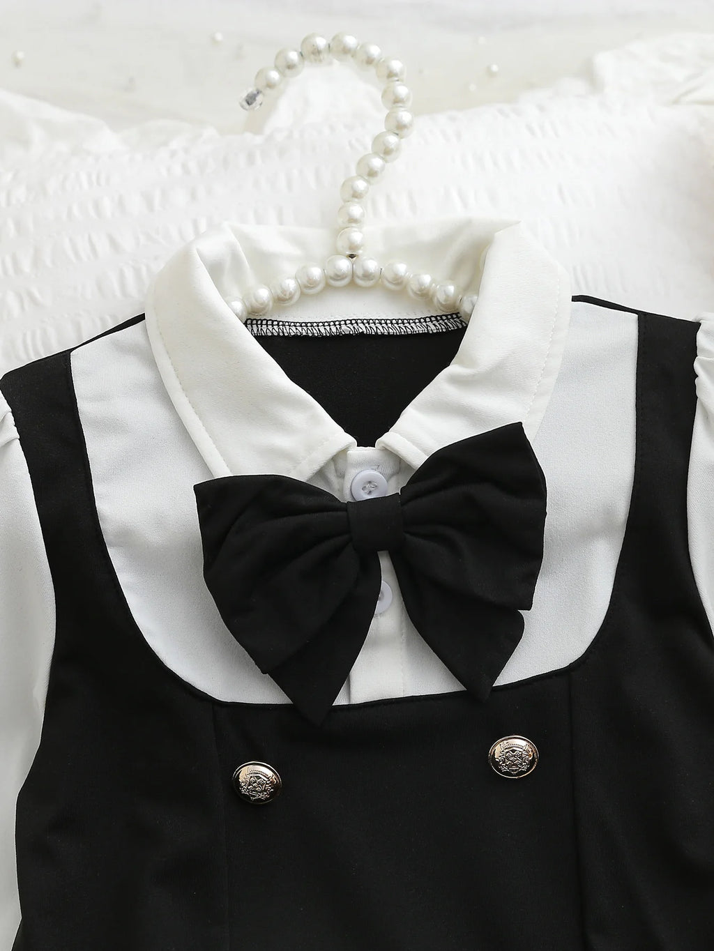Autumn And Winter Girls' School Style Dress Black And White Contrasting Color Shirt Collar Three-Dimensional Bow Party Dress