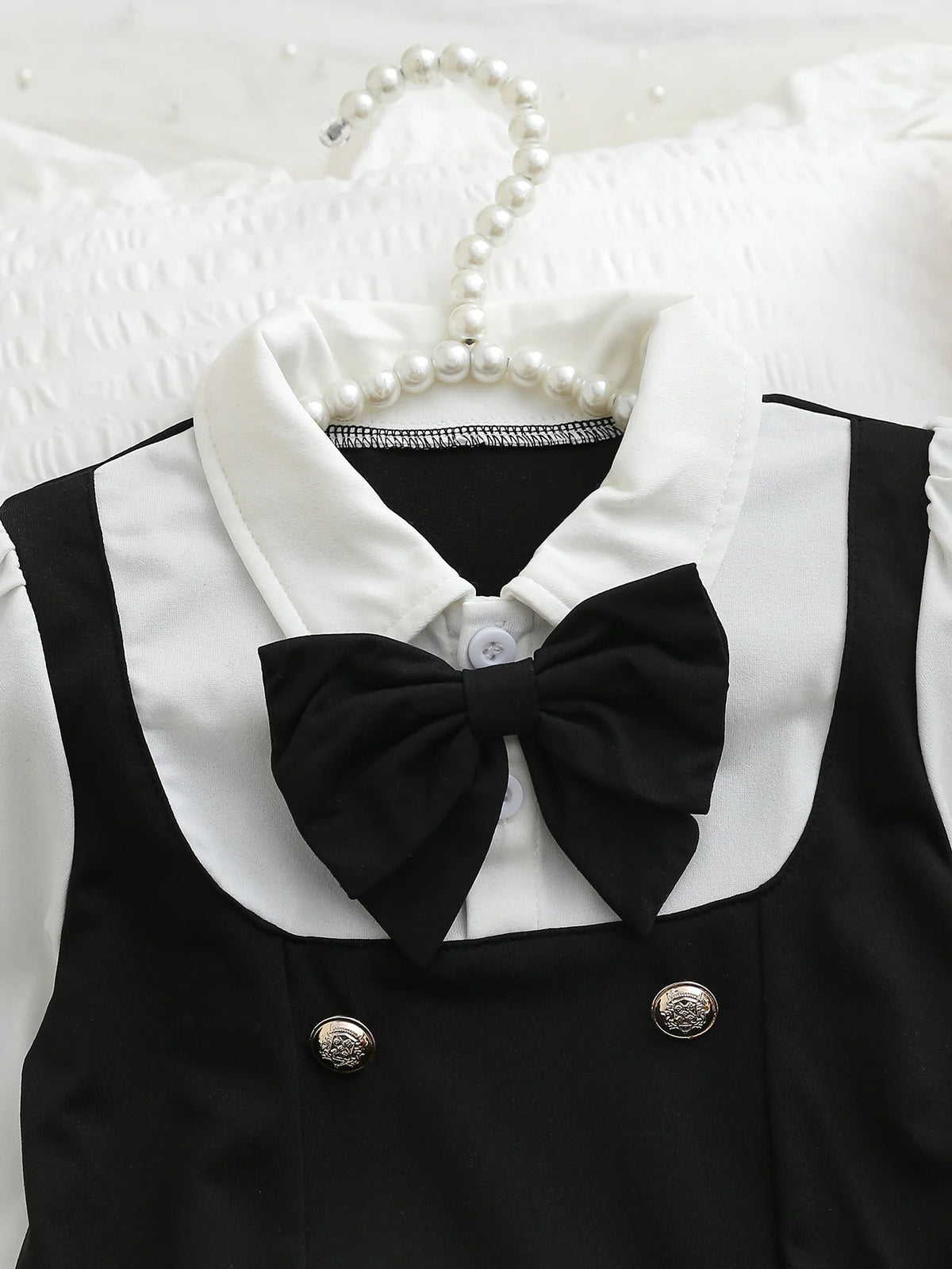 Autumn And Winter Girls' School Style Dress Black And White Contrasting Color Shirt Collar Three-Dimensional Bow Party Dress
