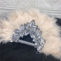 1pcs Newest African Turkey Feather Hand Fan Feathers Handfan for Dance Wedding Decoration Fan with Sequined Beaded White Fan