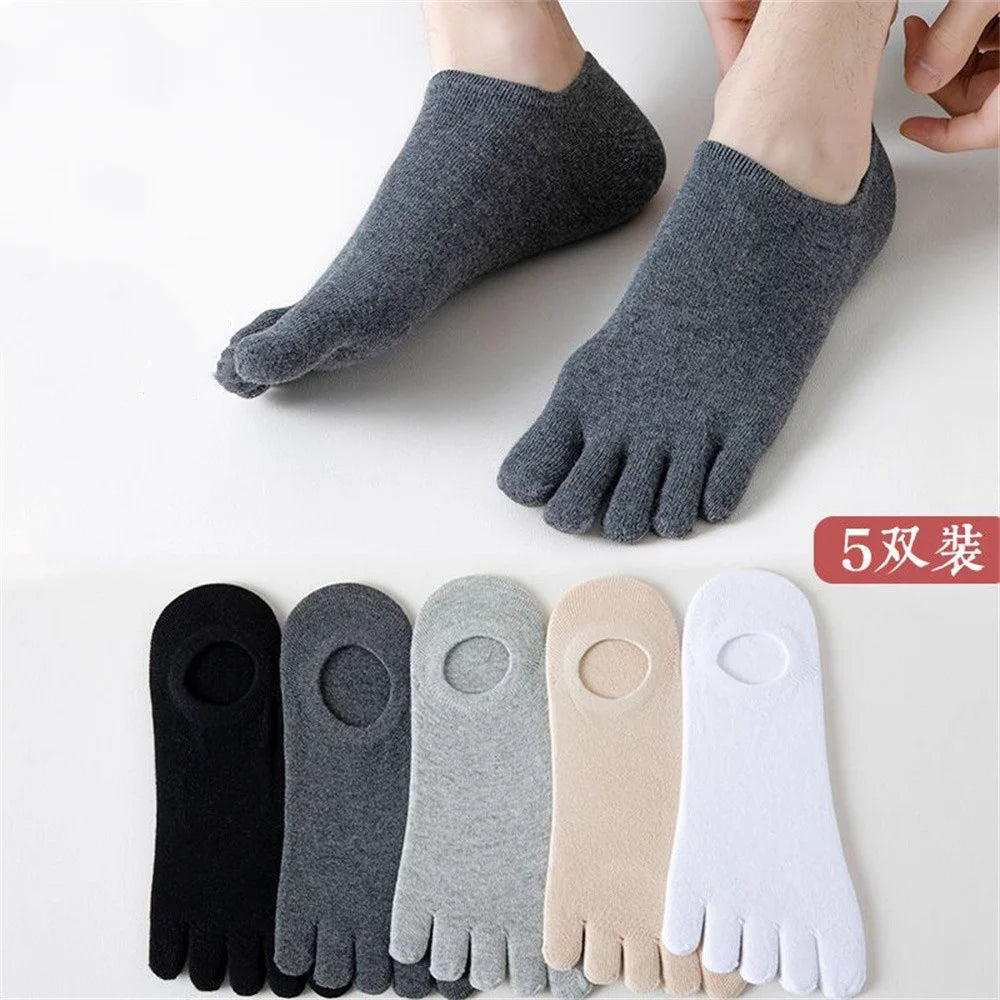 5 Pairs Five Fingers Socks Men White Breathable Short Ankle Toe Socks Sports Running Solid Color Black Gray Male Sox