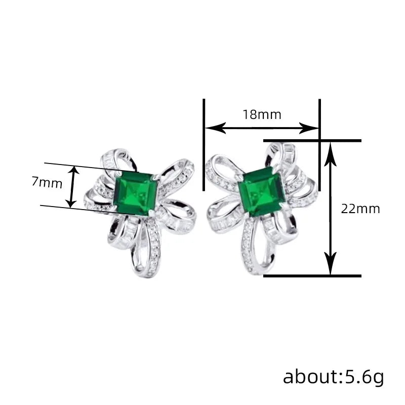 Huitan Aesthetic Knot Design Women Stud Earrings with Bright Green CZ Charming Wedding Fashion Accessories Party Daily Jewelry