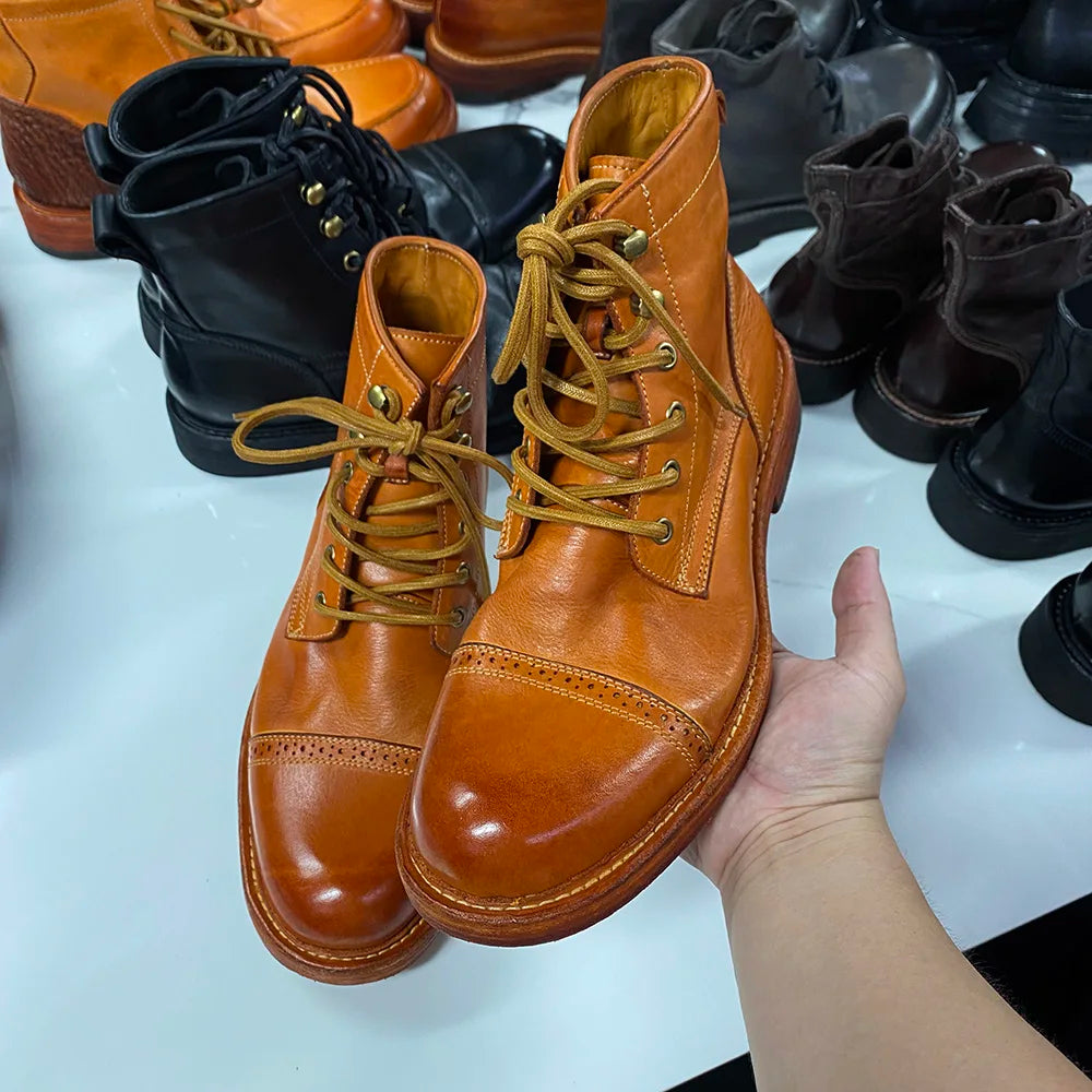 Men's Handmade Ankle Boots Soft Calfskin Full Grain Leather round Cap Toe Black Brown Winter Outdoor Shoes Best Quality