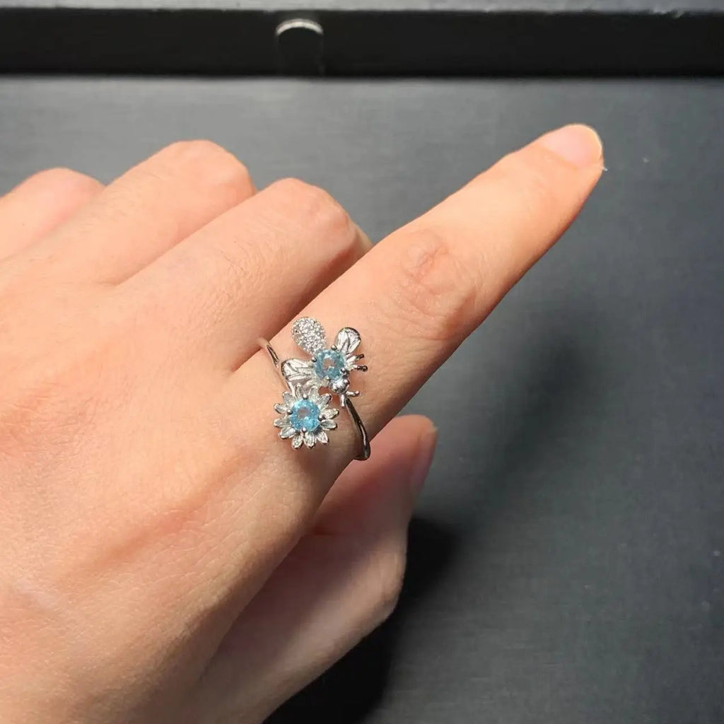 Anillo ajustable de topacio azul natural MM para mujer, joyería de regalo, venta al por mayor, de alta calidad, vintage, fino