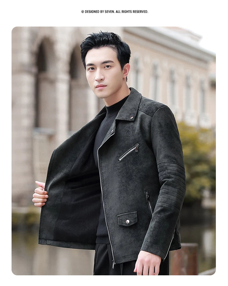 Men's Streetwear Vintage Motorcycle Coat Stand Collar Brown Leather Jacket Motorcycle PU Faux Leather Coat Winter Outwear Mens