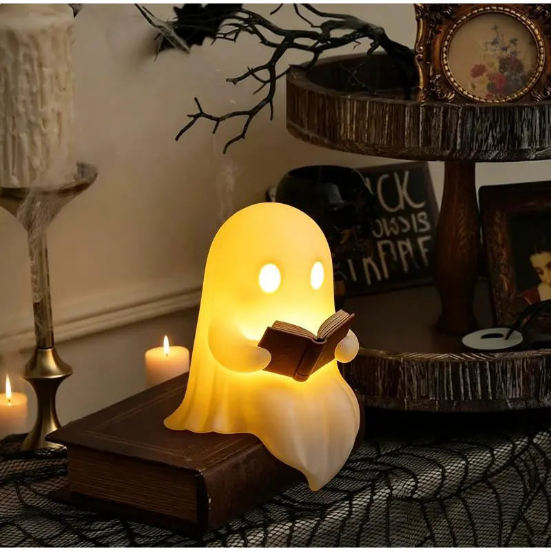 Halloween Desktop Luminous Reading Ghost Ornaments Ghost Books With Led Crafts With Lights Holiday Party Office Decoration Gifts