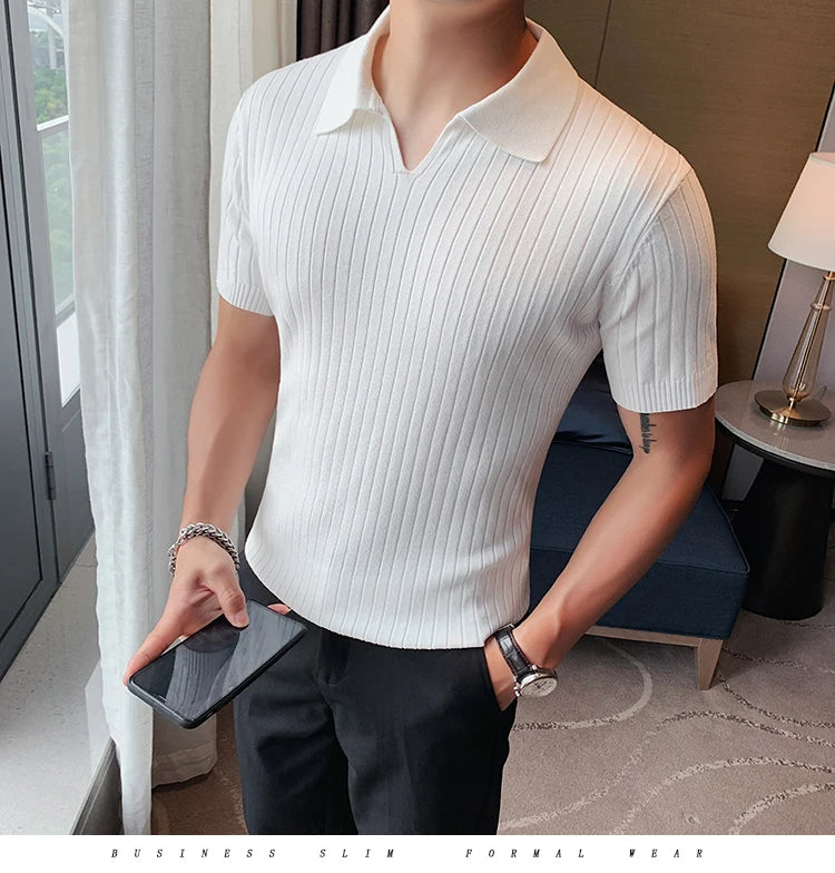 2021Top Grade New Summer Mens Polo Shirts With Short Sleeve Turn Down Collar Casual Knit Solid Colo Tops Fashions Men Clothing