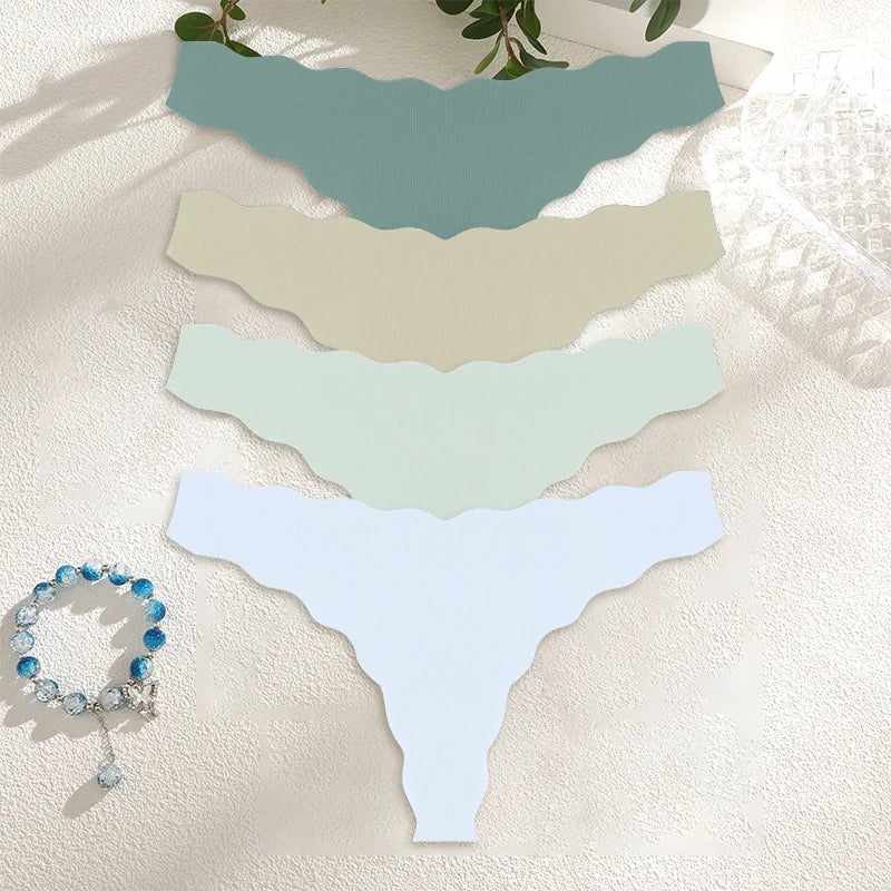 4PCS Women Seamless Wavy Design Panties Ultra-thin Panties Women Ice Silk Underwear Sexy Panty Low Waist G-string Female Solid