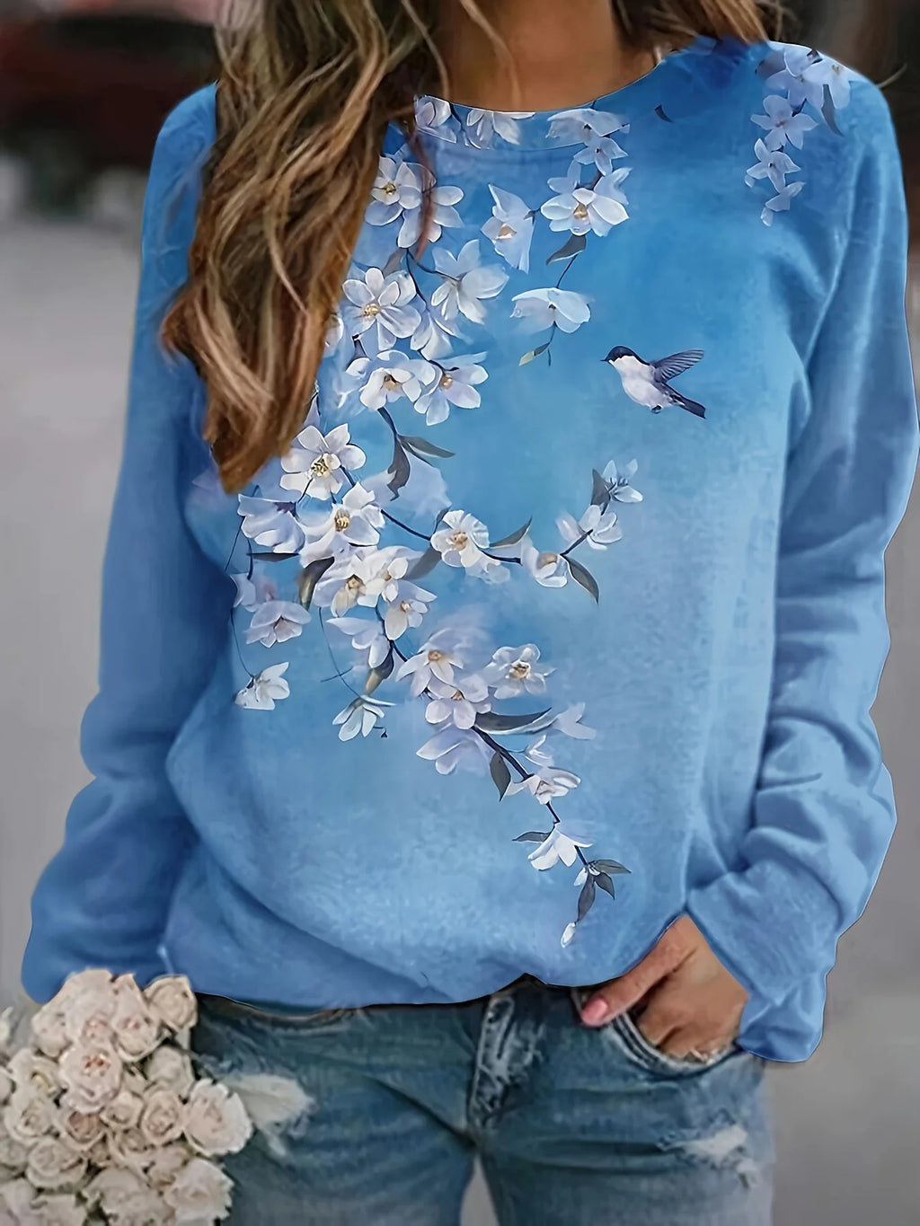Fashion Women's Sweatshirt Floral Graphic Print Sweatshirt for Women Casual Long Sleeve Crew Neck Pullover y2k Women's Clothing