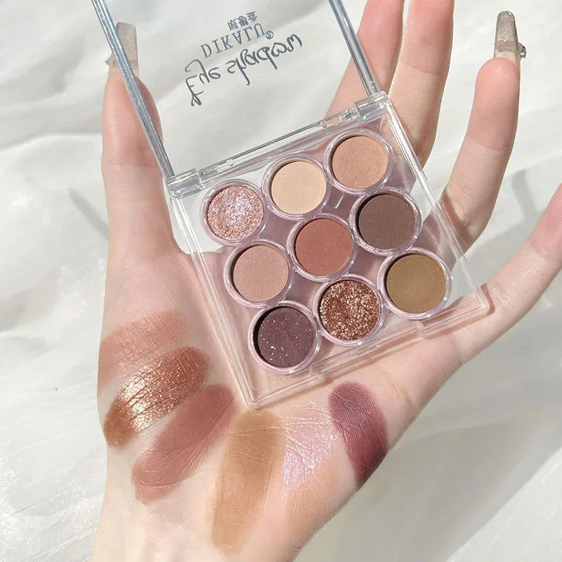 9Colors Glitter Eyeshadow Palette Smoke Purple Lace Shimmer Pearlescent Matte Acrylic Eye Shadows Palette Waterproof Eye Make Up