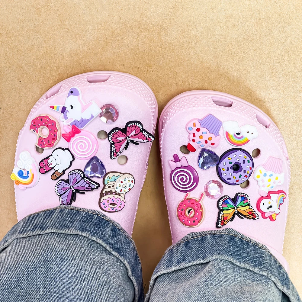 1pcs Cute Shoe Charms for Girls Fit Sandal Accessories Women Shoe Decorations Pins Unicorns Doughnuts Rainbow Party Favor Gift