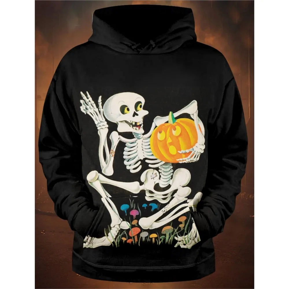 2026 New Halloween Men's Graphic Hoodie Skull Pumpkin Print Classic Casual Couple 3D Pullover Holiday Out Hoodie Long Sleeve