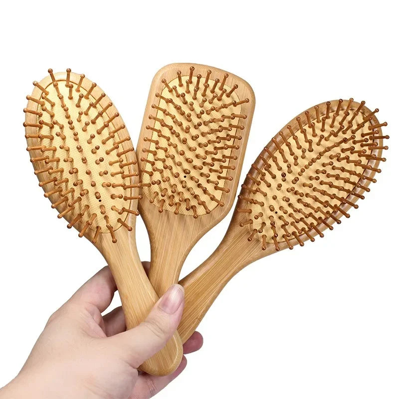 Natural Bamboo Hair Brush Comb Paddle Improve Hair Growth Anti-Static No Hair Tangle Comb Air Cushion Combs For Scalp Massage
