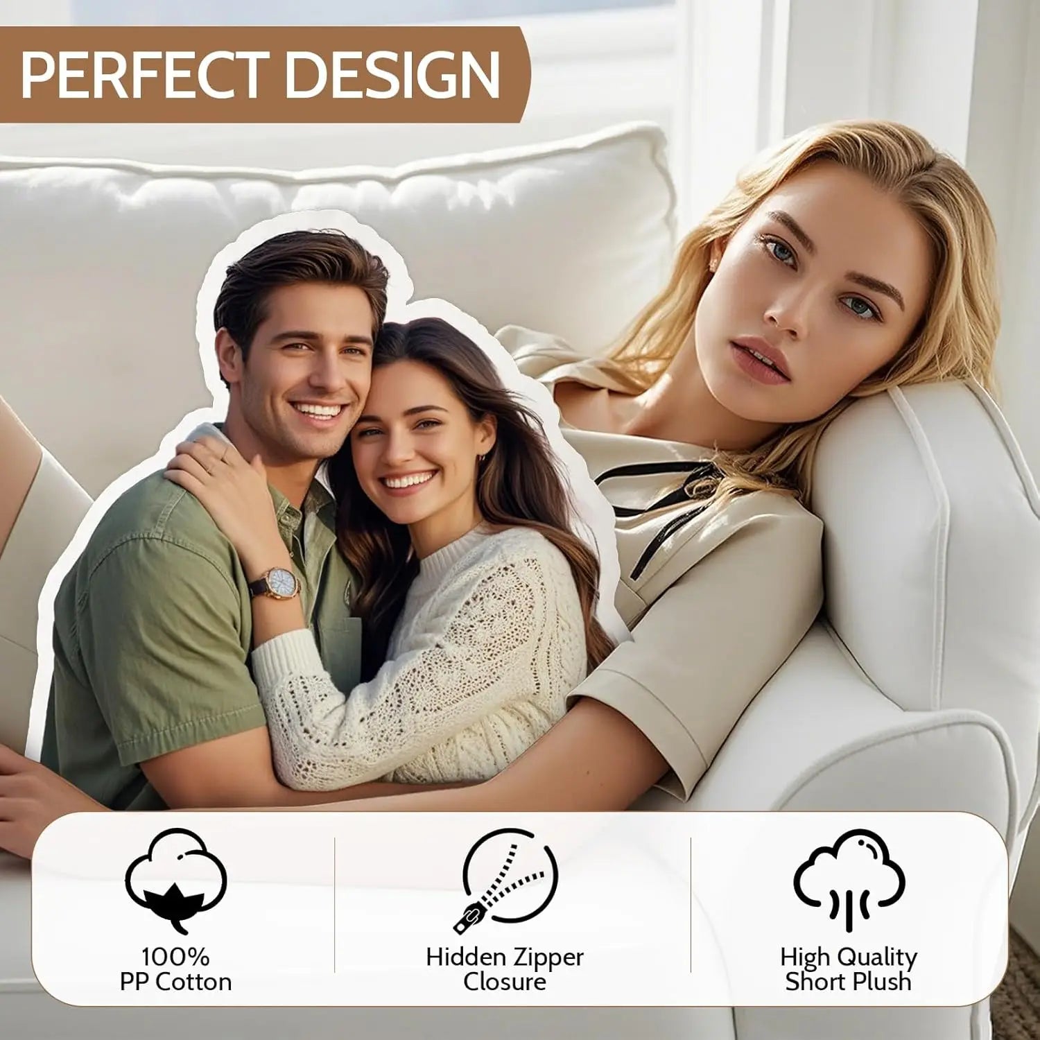 1pc Personalised Couple's Printed Cushion, Custom Photo Seat Cushion, 3D Double-Sided Printed Cushion, DIY Custom Birthday Gift