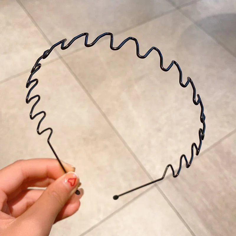 Unisex Black Elastic Non Slip Simple Metal Headbands For Men Women Wavy Hairband Spring Hair Hoop Fashion Hair Accessories