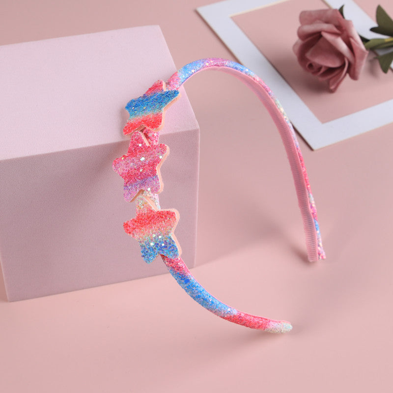 2023 Fashion Girls Glitter Hair Bands Cute Colors Hair Hoop Hairbands Lovely Bow Stars Headbands For Kids Gifts Hair Accessorie