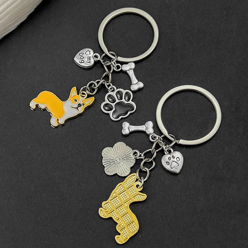 Cute Driving Puppy Keychain Cartoon Corgi Dog Claw Skateboard Pendant Keyring Creative Backpack Car Key Accessories Couple Gift