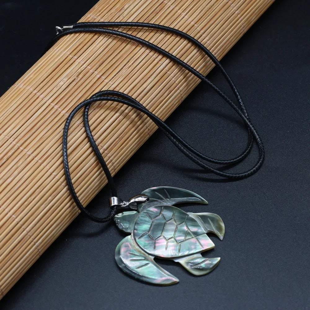 Natural Sea Turtle Shape Black Shell Necklace Pendants Charms Jewelry for Women Party Gift Size 50x48mm Length 55cm