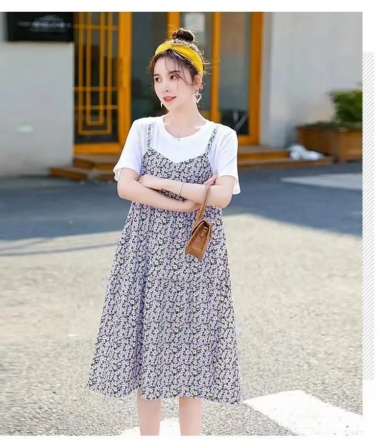 Maternity Dress Summer New Floral Dress Korean Version Casual Fashion Mom Loose Fresh Summer Dress Thin Pregnancy Dresses