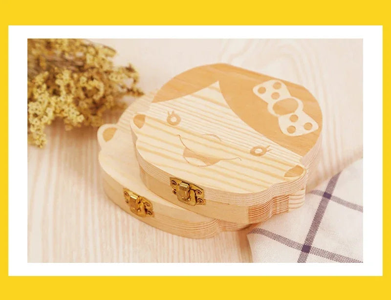 English Baby Wood Tooth Box Organizer Milk Teeth Storage Collect Teeth Umbilica Save Gifts Baby Tooth Box