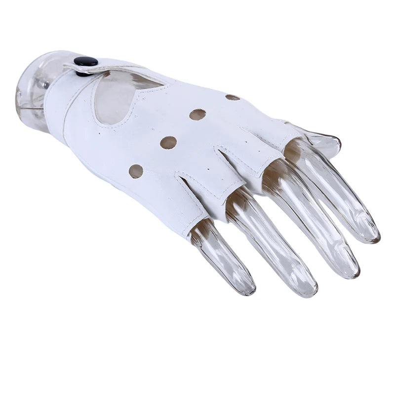 New Women Fingerless Driving PU Leather Gloves Motor Cool Rivet Sexy Disco Dancing Rock And Roll Black Red White Punk Glove