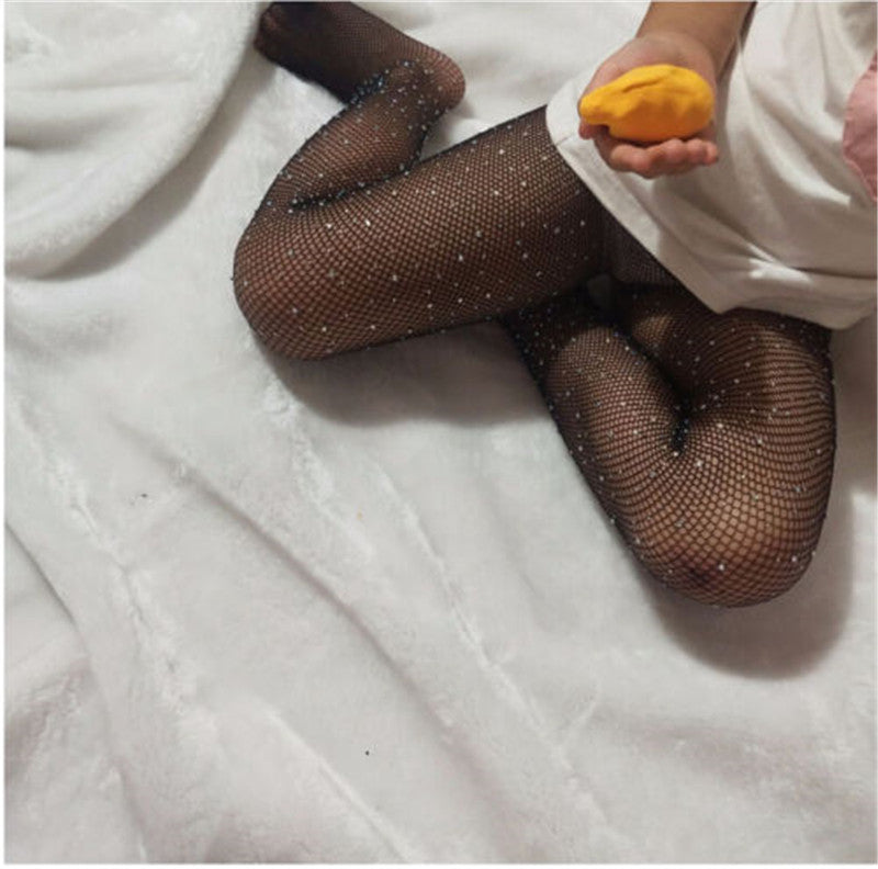 3-9Years Girls Pantyhose Rhinestone Stretchy Bottom Pants Long Fishnet Legging For Girls Cool Wild Peal Bottoms Tights Stockings