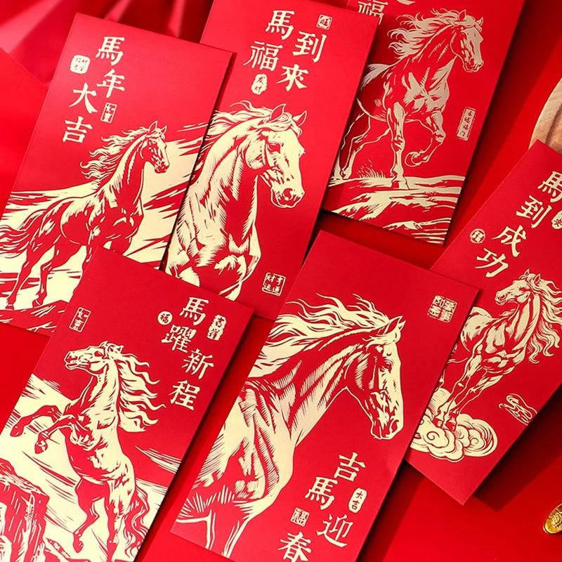 6 Pcs 2026 New Year Red Envelope Chinese Spring Festival Lucky Money Pockets Year of the Horse Lunar Year Celebration Supplies