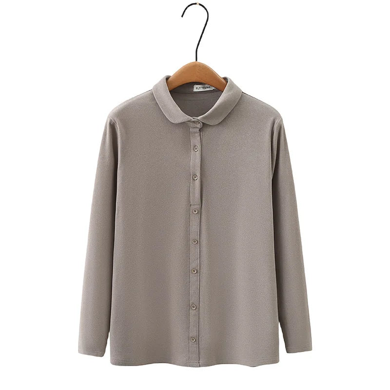 Basic Thermal Lapel Shirt for Women Casual Clothing Pullover Blouses Comfort and Warmth Tops Plus Size Autumn and Winter F5 9078