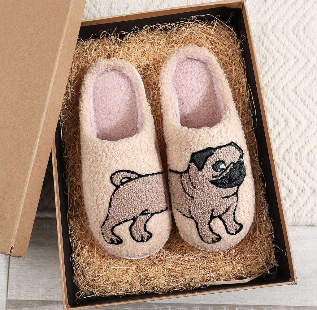 Shark Pattern Embroidery stuffed Home Platform Cozy Fur Slippers Black Warm Non-slip Indoor Slippers Couple Men Women Wearable casual Slippers