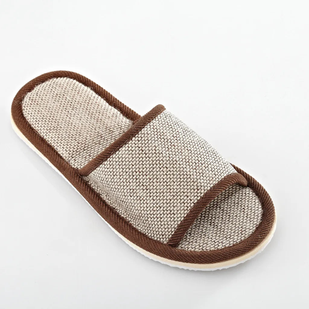 Linen Slippers Women And Men Household Indoor Floor Slippers Daily Home Simple Plain Mute Anti-Slip Comfortable Slippers